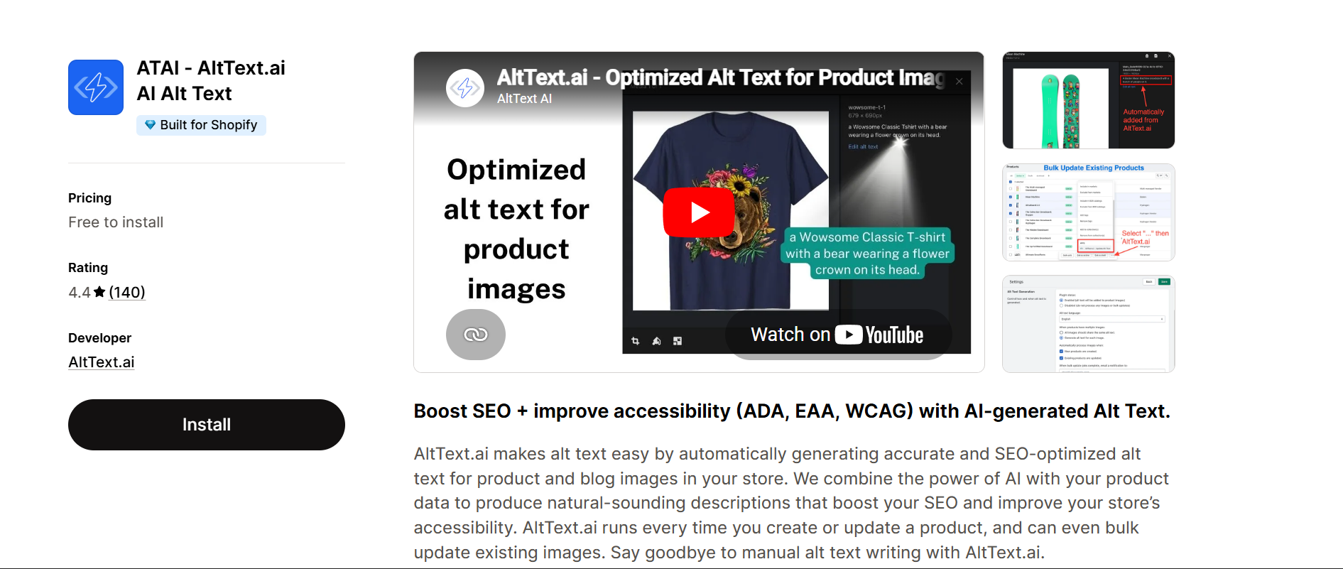 ATAI AltText.ai AI Alt Text Shopify app – automatically generate SEO-optimized alt text for product and blog images, free to install, by AltText.ai